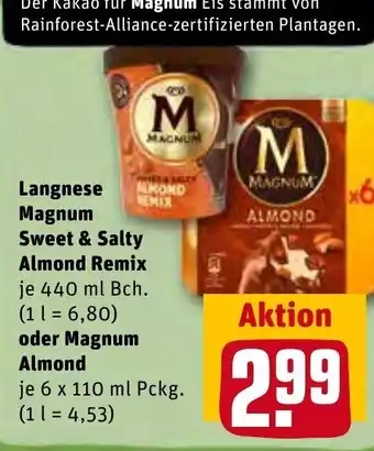 REWE Center Langnese Magnum Sweet & Salty Almond Remix 440 ml Bch. oder Magnum Almond 6x110 ml Pckg. Angebot