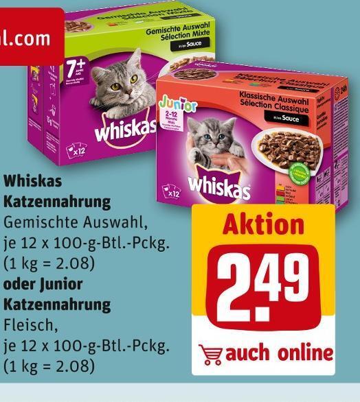 Whiskas katzennahrung oder junior katzennahrung Angebot bei REWE