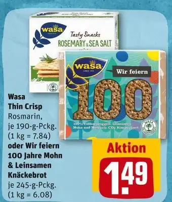 REWE Wasa thin crisp oder wir feiern 100 jahre mohn & leinsamen knäckebrot Angebot