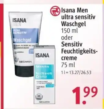 Rossmann Isana Men ultra sensitiv Waschgel 150ml Sensitiv Feuchtigkeitscreme 75ml Angebot