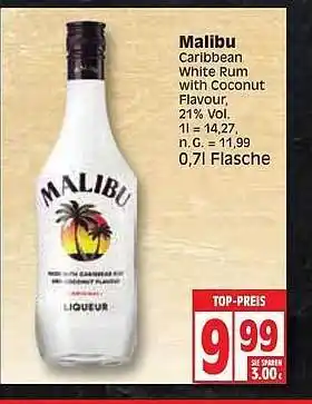 Edeka Malibu Caribbean White Rum With Coconut Flavour Angebot