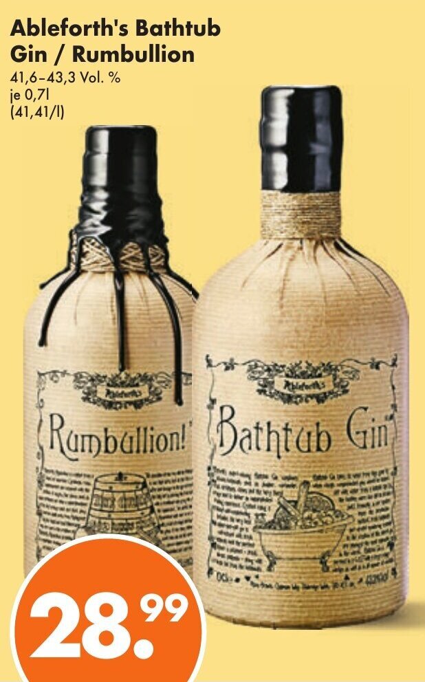 Ableforth's Bathtub Gin / Rumbullion 700ml Angebot bei Trink und Spare