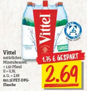 NP Discount Vittel Natürliches Mineralwasser 6x1,5L PET DPG Flasche Angebot