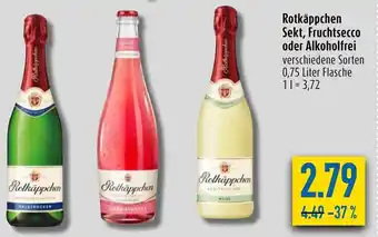 diska Rotkäppchen Sekt, Fruchtsecco oder Alkoholfrei 0,75 Liter Flasche Angebot