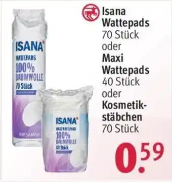 Rossmann Isana Wattepads 70 Stück oder Maxi Wattepads 40 Stück oder Kosmetikstäbchen Angebot