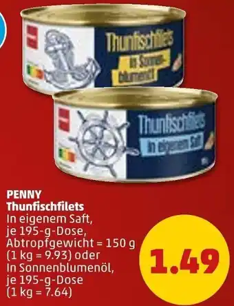 PENNY Penny Thunfischfilets 195 g Dose Angebot