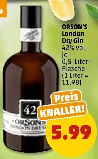 PENNY Orson's London Dry Gin 0,5 Liter Flasche Angebot