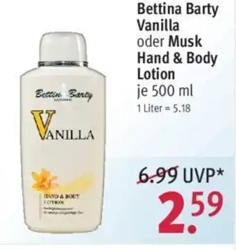 Rossmann Bettina Barty Vanilla Oder Musk Hand & Body Lotion 500 ml Angebot