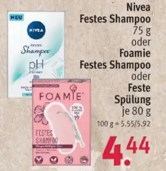 Rossmann Nivea Festes Shampoo 75 g oder Foamie Festes Shampoo oder Feste Spülung 80 g Angebot