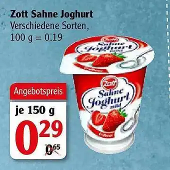 Globus Zott Sahne Joghurt Angebot