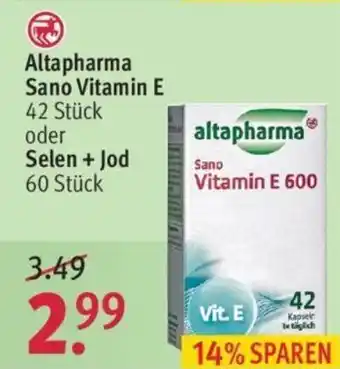 Rossmann Altapharma Sano Vitamin E 42 Stück oder Selen + Jod 60 Stück Angebot