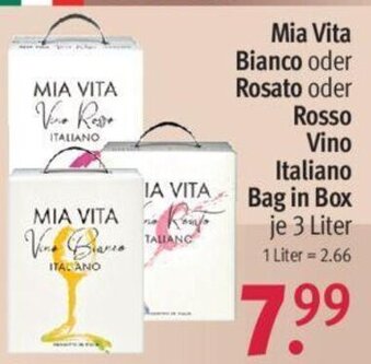 Rossmann Mia Vita Bianco oder Rosato oder Rosso Vino Italiano Bag in Box 3 liter Angebot