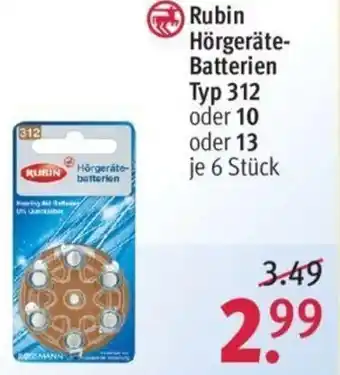 Rossmann Rubin Hörgeräte Batterien Typ 312 oder 10 oder 13 Angebot