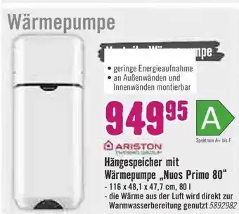 Hornbach Arison Hängespeicher Mit Wärmepumpe „nuos Primo 80“ Angebot