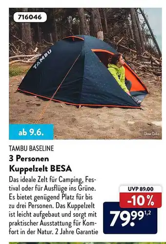 Aldi Nord Tambu Baseline 3 Personen Kuppelzelt Besa Angebot