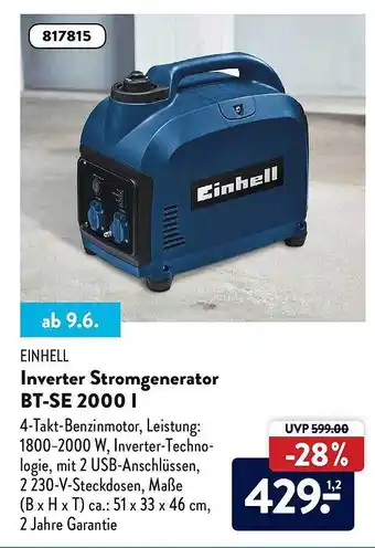 Aldi Süd Einhell Inverter Stromgenerator Bt-se 2000 L Angebot