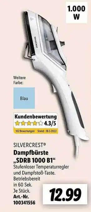 Lidl Silvercrest Dampfbürste „sdrrb 1000 B1“ Angebot