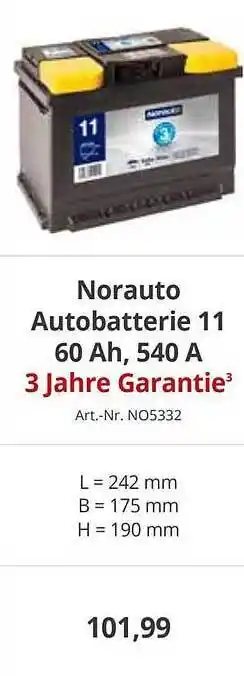 A.T.U. Norauto Autobatterie 11 60 Ah, 540 A Angebot