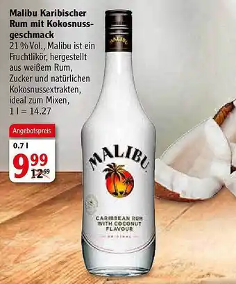 Globus Malibu Karibischer Rum mit Kokosnuss-geschmack Angebot