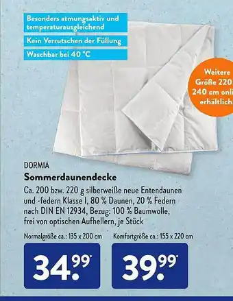 Aldi Süd Dormia Sommerdaunendecke Angebot