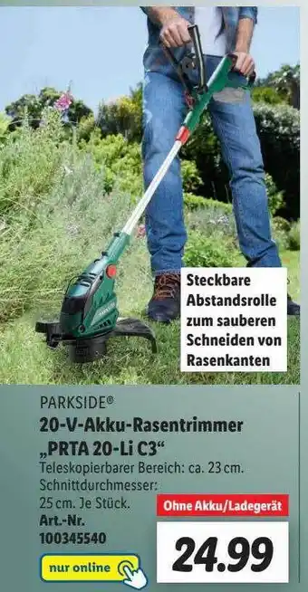 Lidl Parkside 20-v-akku-rasentrimmer „prta 20-li C3“ Angebot