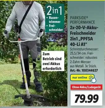 Lidl Parkside Performance 2x-20-v-akku-freischneider 2in1 „ppfsa 40-li A1“ Angebot