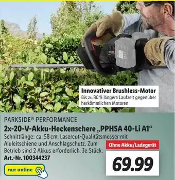 Lidl Parkside Performance 2x-20-v-akku-heckenschere „pphsa 40-li A1“ Angebot