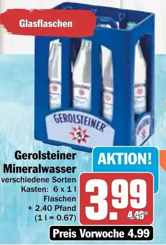 Hit Gerolsteiner Mineralwasser 6x1L Flaschen Angebot