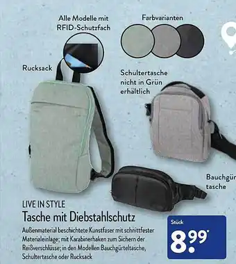 Aldi Nord Live In Style Tasche Mit Diebstahlschutz Angebot