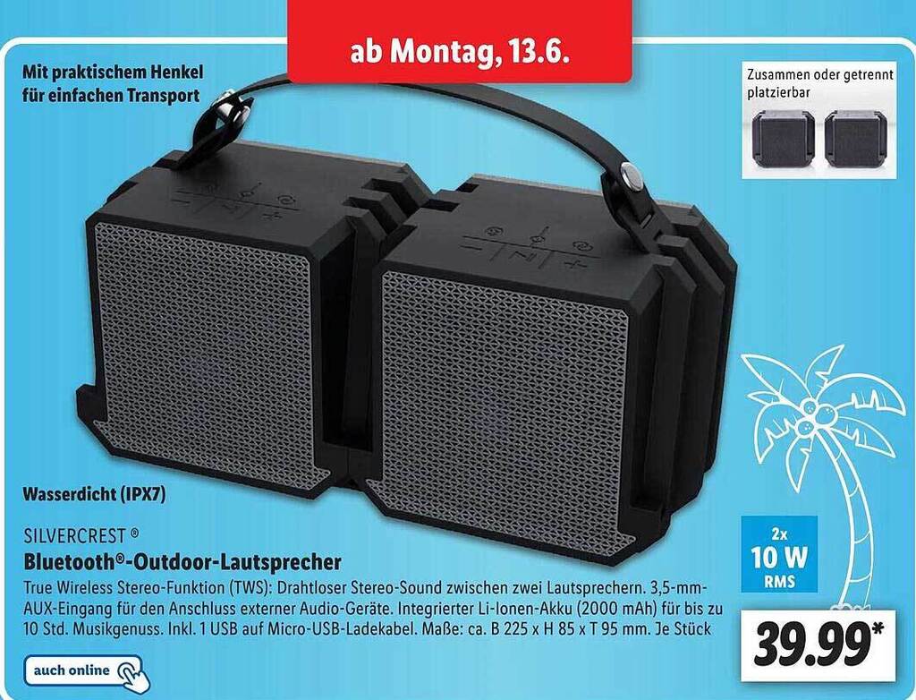 Silvercrest Bluetoothoutdoorlautsprecher Angebot bei Lidl