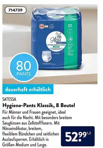 Aldi Süd Satessa Hygiene-pants Klassik, 8 Beutel Angebot