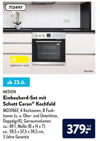 Aldi Süd Medion Einbauherd Set mit Schott Ceran Kochfeld Angebot