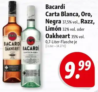 Nah & Frisch Bacardi Carta Blanca, Oro, Negra, Razz, Limón oder Oakheart 0,7L Angebot