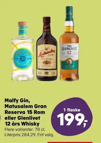 SuperBrugsen Malfy Gin, Matusalem Gran Reserva 15 Rom eller Glenlivet 12 års Whisky tilbud