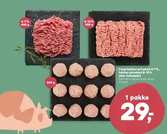 SuperBrugsen Coop hakket grisekød 4--7% hakket grisekød 8-12% eller frikadeller tilbud