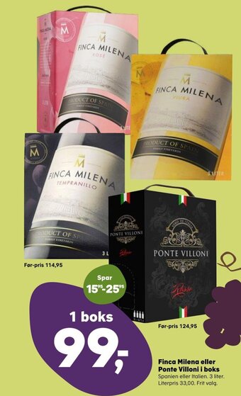 SuperBrugsen Finca Milena eller POnte Villoni i boks tilbud