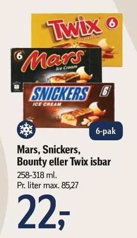 Føtex Mars, snickers, bounty el. twix isbar tilbud