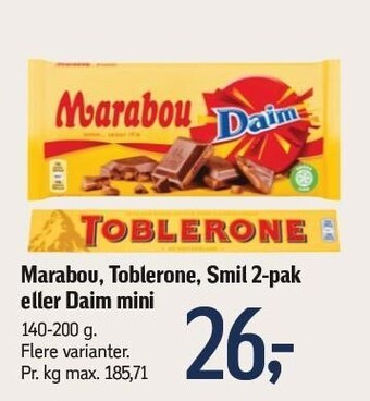 Føtex Marabou, Toblerone, Smil 2-pak el. Daim mini tilbud