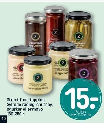 REMA 1000 Street food topping syltede rødløg, chutney, agurker el. mayo tilbud