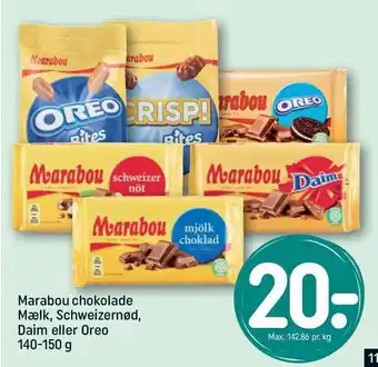 REMA 1000 Marabou chokolade mælk, schweizernød, daim el. oreo tilbud