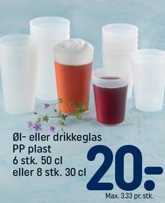 REMA 1000 Øl eller drikkeglas PP plast tilbud