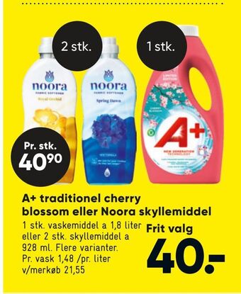 Bilka A+ traditionel cherry blossom eller Noora skyllemiddel tilbud