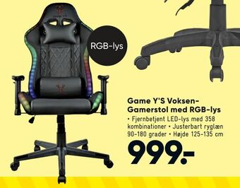 Bilka Game Y'S Voksen Gamerstol med RGB-lys tilbud