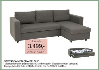 Daells Bolighus Sovesofa med chaiselong tilbud
