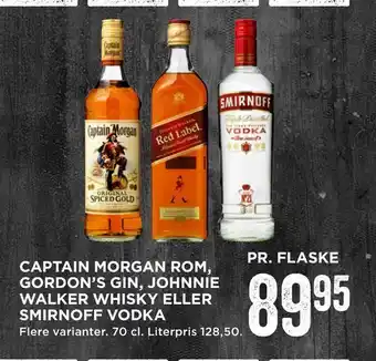 MENY Captain morgan rom, gordon's gin, johnnie walker whisky eller smirnoff vodka tilbud