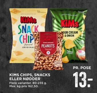MENY Kims chips, snacks eller nødder tilbud