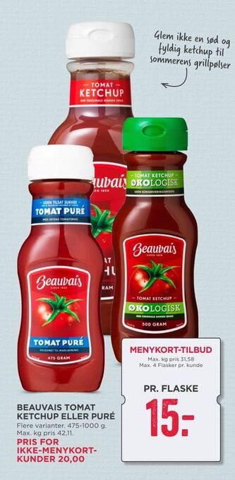 MENY Beauvais tomat ketchup eller puré tilbud