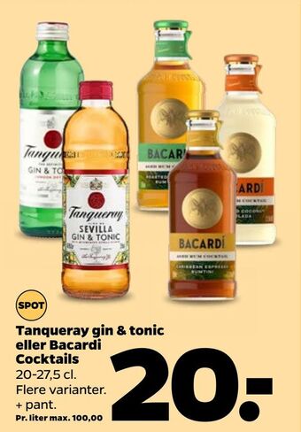 Netto Tanqueray gin & tonic eller Bacardi Cocktails tilbud