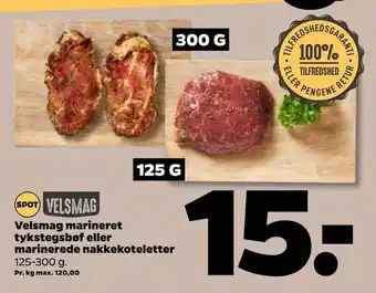 Netto Velsmag marineret tykstegsbøf eller marinerede nakkekoteletter tilbud
