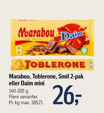 Føtex Marabou, Toblerone, Smil 2-pak eller Daim mini tilbud